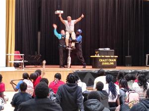 Teacher comes on stage